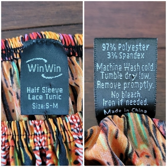 WinWin Boho Lace Trimmed Half Sleeve Colorful Geo Print Tunic Top Women's Sz S/M - Picture 4 of 9